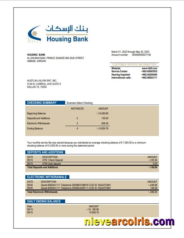 HBTF Bank firm account statement